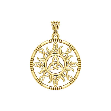The Sun and Celtic Trinity Knot Solid Yellow Gold Pendant GPD5924 - Jewelry